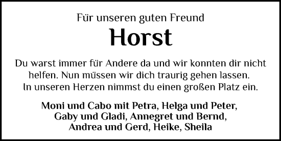 Traueranzeige von Horst  von Flensburger Tageblatt