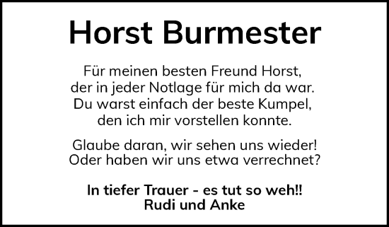 Traueranzeige von Horst Burmester von Flensburger Tageblatt