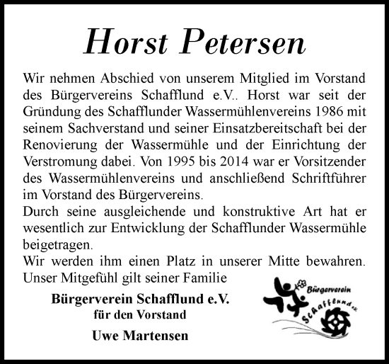 Traueranzeige von Horst Petersen von Flensburger Tageblatt