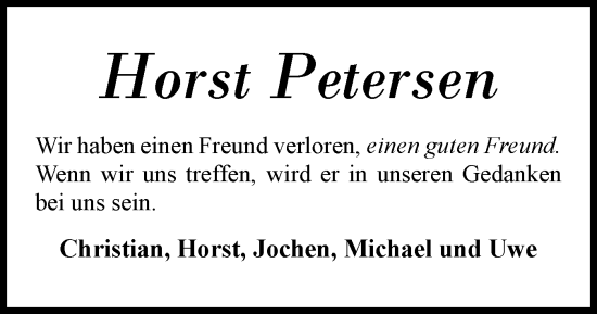 Traueranzeige von Horst Petersen von Flensburger Tageblatt