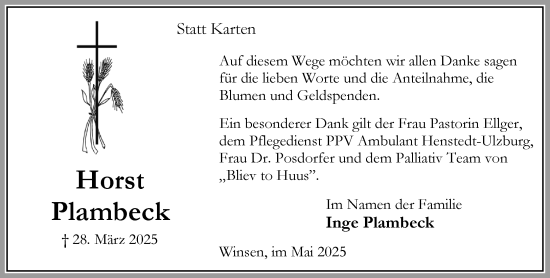 Traueranzeige von Horst Plambeck von Umschau