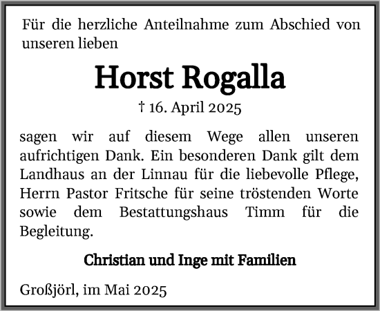 Traueranzeige von Horst Rogalla von Region Flensburg