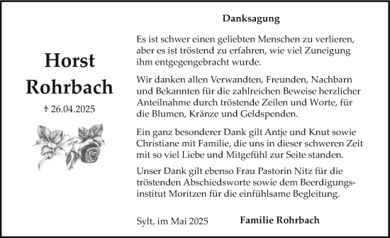 Traueranzeige von Horst Rohrbach von Sylter Rundschau