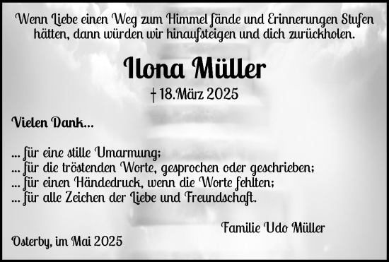 Traueranzeige von Ilona Müller von Eckernförder Zeitung, Hallo Eckernförde