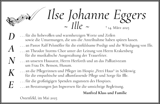 Traueranzeige von Ilse Johanne Eggers von Husumer Nachrichten, Nordfriesland Tageblatt