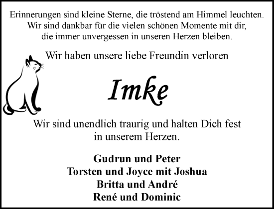 Traueranzeige von Imke  von MARKT Bad Oldesloe/Reinfeld und Stormarner Tageblatt