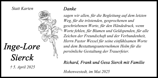 Traueranzeige von Inge-Lore Sierck von Schleswig-Holsteinische Landeszeitung
