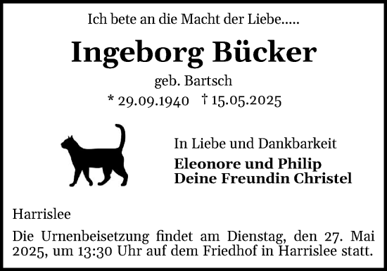 Traueranzeige von Ingeborg Bücker von Flensburger Tageblatt