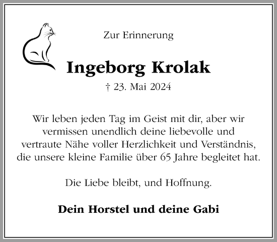 Traueranzeige von Ingeborg Krolak von Umschau