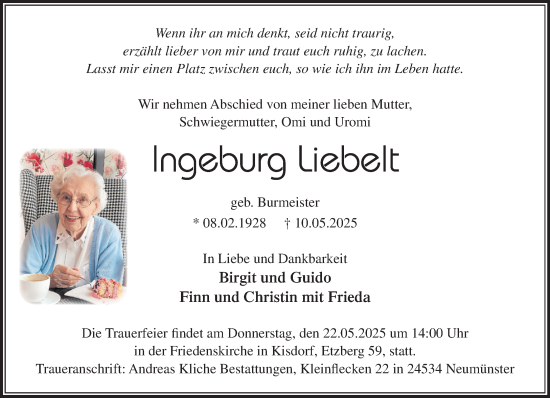 Traueranzeige von Ingeburg Liebelt von Umschau