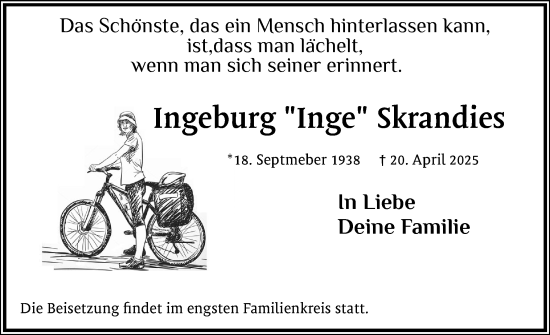 Traueranzeige von Ingeburg Skrandies von Elmshorner Nachrichten, Barmstedter Zeitung