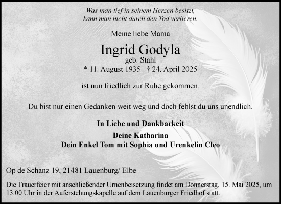 Traueranzeige von Ingrid Godyla von Wochenend Anzeiger