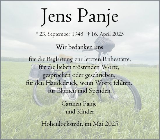 Traueranzeige von Jens Panje von Norddeutsche Rundschau, Wilstersche Zeitung, Glückstädter Fortuna