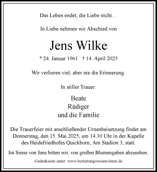 Traueranzeige von Jens Wilke von Umschau