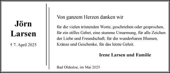 Traueranzeige von Jörn Larsen von MARKT Bad Oldesloe/Reinfeld und Stormarner Tageblatt