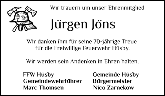 Traueranzeige von Jürgen Jöns von Schleswiger Nachrichten, Schlei-Bote