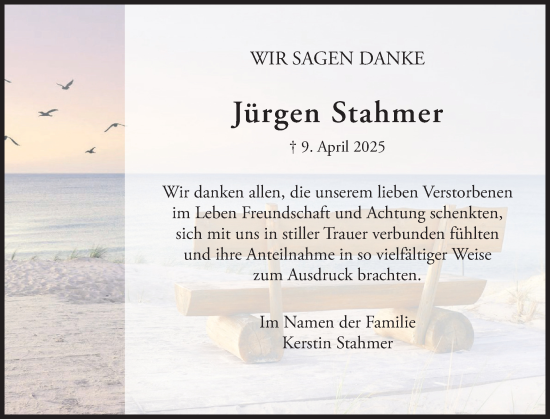 Traueranzeige von Jürgen Stahmer von Norddeutsche Rundschau, Wilstersche Zeitung, Glückstädter Fortuna