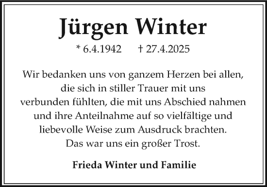 Traueranzeige von Jürgen Winter von Sylter Rundschau