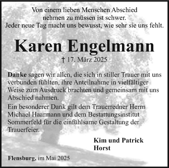 Traueranzeige von Karen Engelmann von Region Flensburg