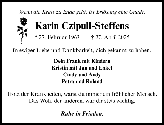 Traueranzeige von Karin Czipull-Steffens von Wochenend Anzeiger