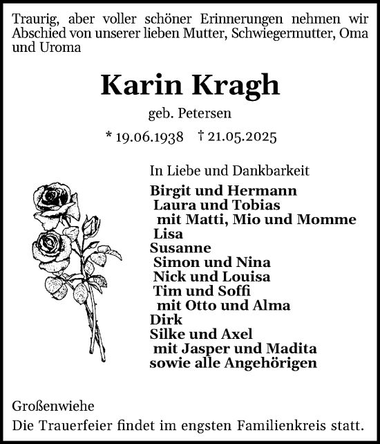 Traueranzeige von Karin Kragh von Flensburger Tageblatt