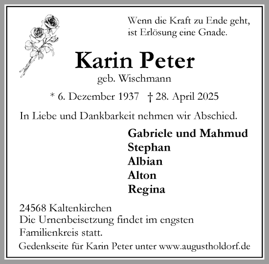 Traueranzeige von Karin Peter von Umschau