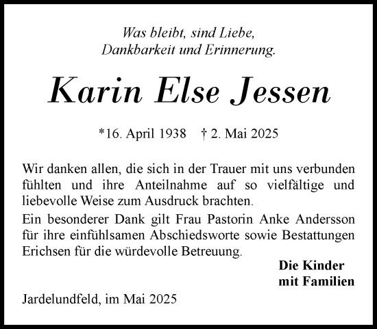 Traueranzeige von Karin Else Jessen von Region Flensburg