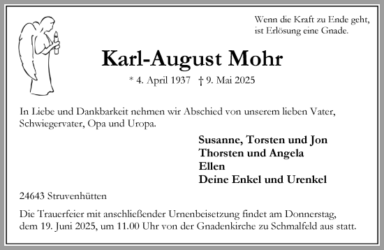 Traueranzeige von Karl-August Mohr von Umschau