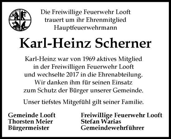 Traueranzeige von Karl-Heinz Scherner von Norddeutsche Rundschau, Wilstersche Zeitung, Glückstädter Fortuna