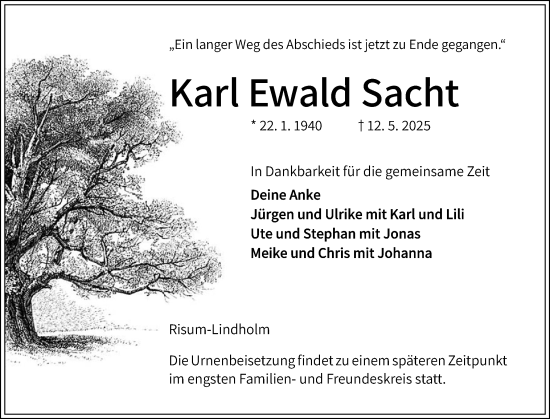 Traueranzeige von Karl Ewald Sacht von Region Flensburg