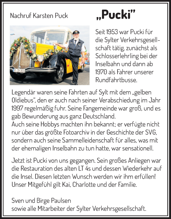Traueranzeige von Karsten Puck von Sylter Rundschau