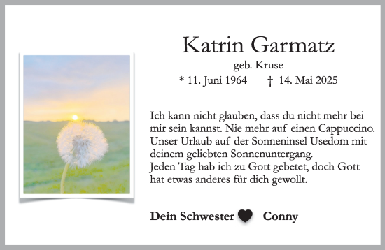 Traueranzeige von Katrin Garmatz von Umschau