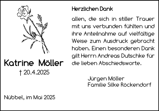 Traueranzeige von Katrine Möller von Schleswig-Holsteinische Landeszeitung