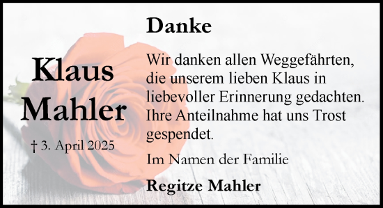 Traueranzeige von Klaus Mahler von MARKT Bad Oldesloe/Reinfeld und Stormarner Tageblatt