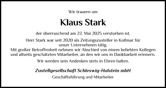 Traueranzeige von Klaus Stark von Region Steinburg-Elmshorn