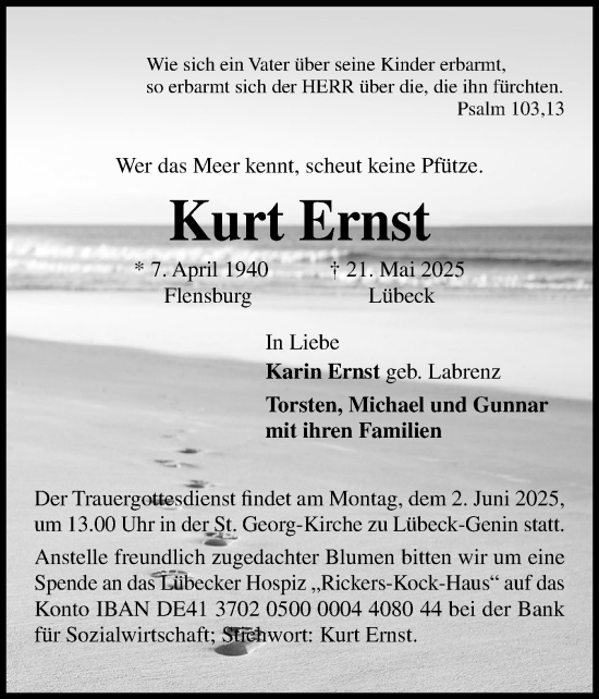 Traueranzeige von Kurt Ernst von Flensburger Tageblatt