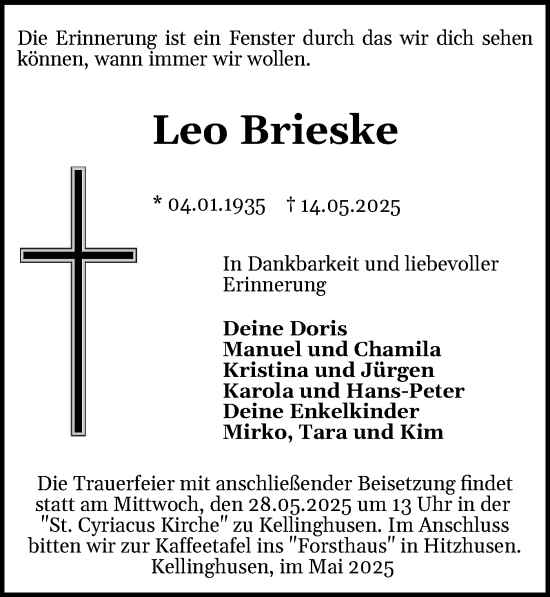Traueranzeige von Leo Brieske von Norddeutsche Rundschau, Wilstersche Zeitung, Glückstädter Fortuna