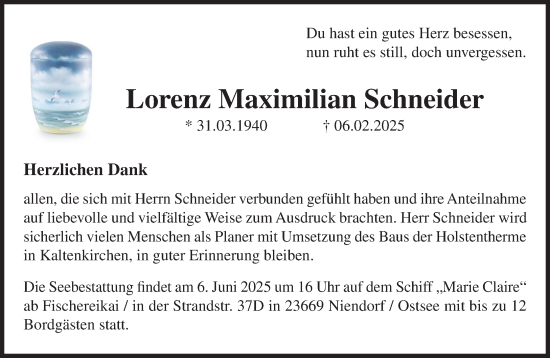 Traueranzeige von Lorenz Maximilian Schneider von Umschau