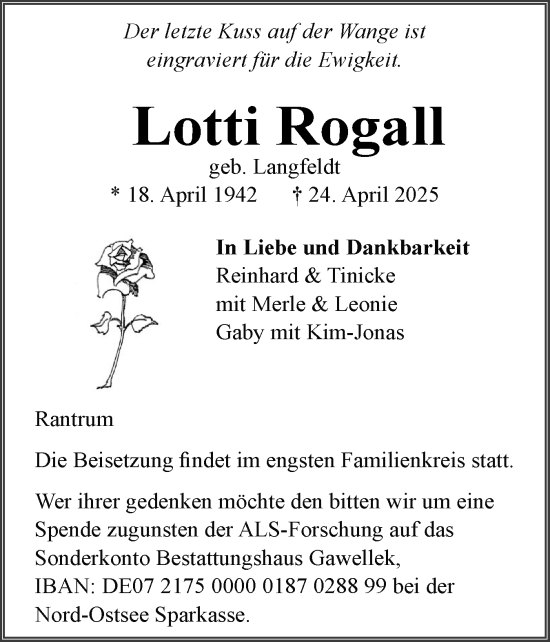 Traueranzeige von Lotti Rogall von Die WochenSchau Gesamtausgabe