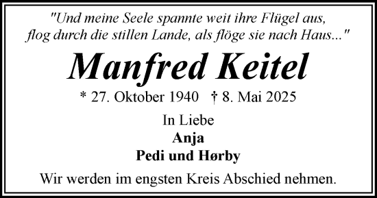 Traueranzeige von Manfred Keitel von Flensburger Tageblatt