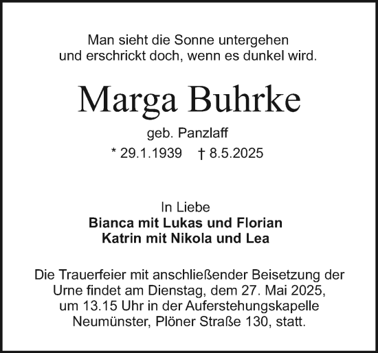 Traueranzeige von Marga Buhrke von Holsteinischer Courier
