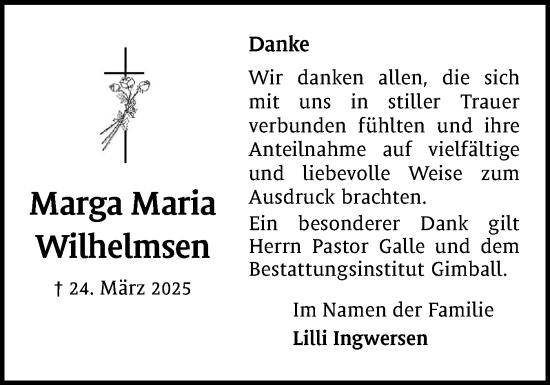 Traueranzeige von Marga Maria von Husumer Nachrichten, Nordfriesland Tageblatt
