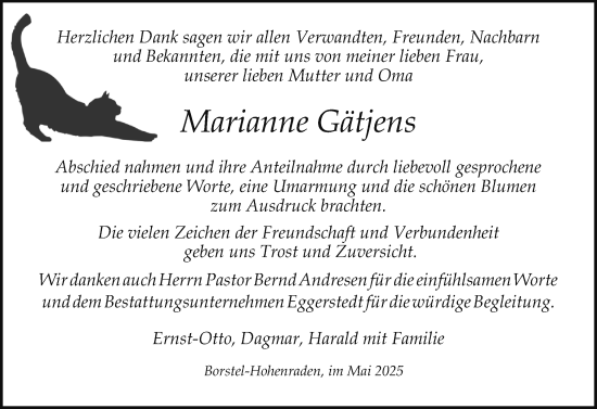 Traueranzeige von Marianne Gätjens von Region Pinneberg und tip Pinneberg