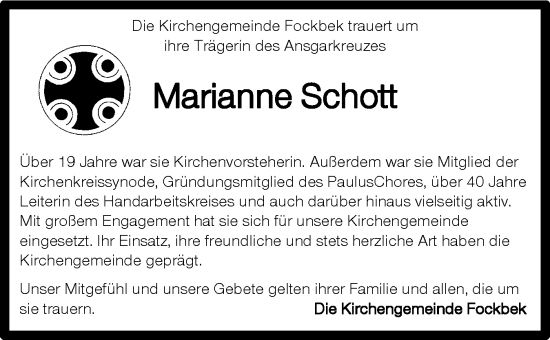 Traueranzeige von Marianne Schott von Schleswig-Holsteinische Landeszeitung