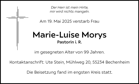 Traueranzeige von Marie-Luise Morys von Elmshorner Nachrichten, Barmstedter Zeitung