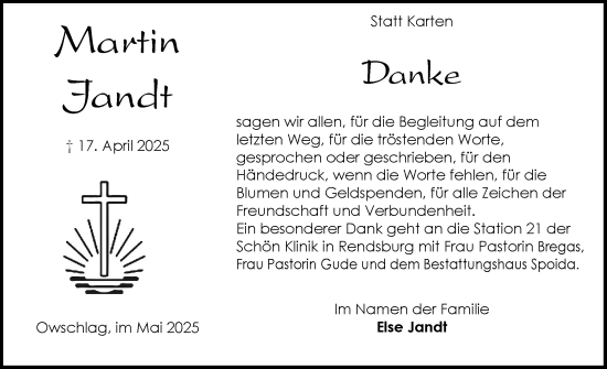 Traueranzeige von Martin Jandt von Schleswig-Holsteinische Landeszeitung