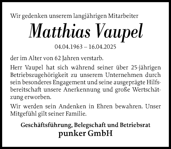 Traueranzeige von Matthias Vaupel von Eckernförder Zeitung, Hallo Eckernförde