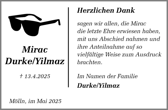 Traueranzeige von Mirac Durke Yilmaz von MARKT Ratzeburg/Mölln
