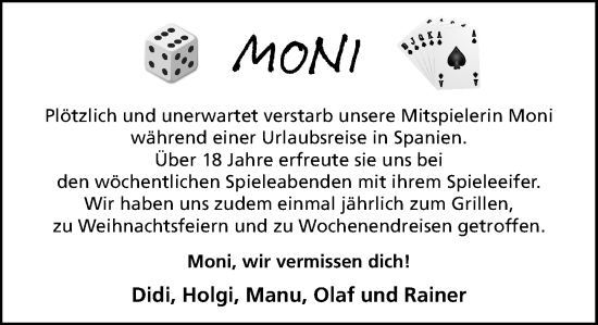 Traueranzeige von Moni  von MARKT Ratzeburg/Mölln