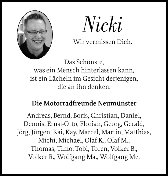 Traueranzeige von Nicki  von Holsteinischer Courier